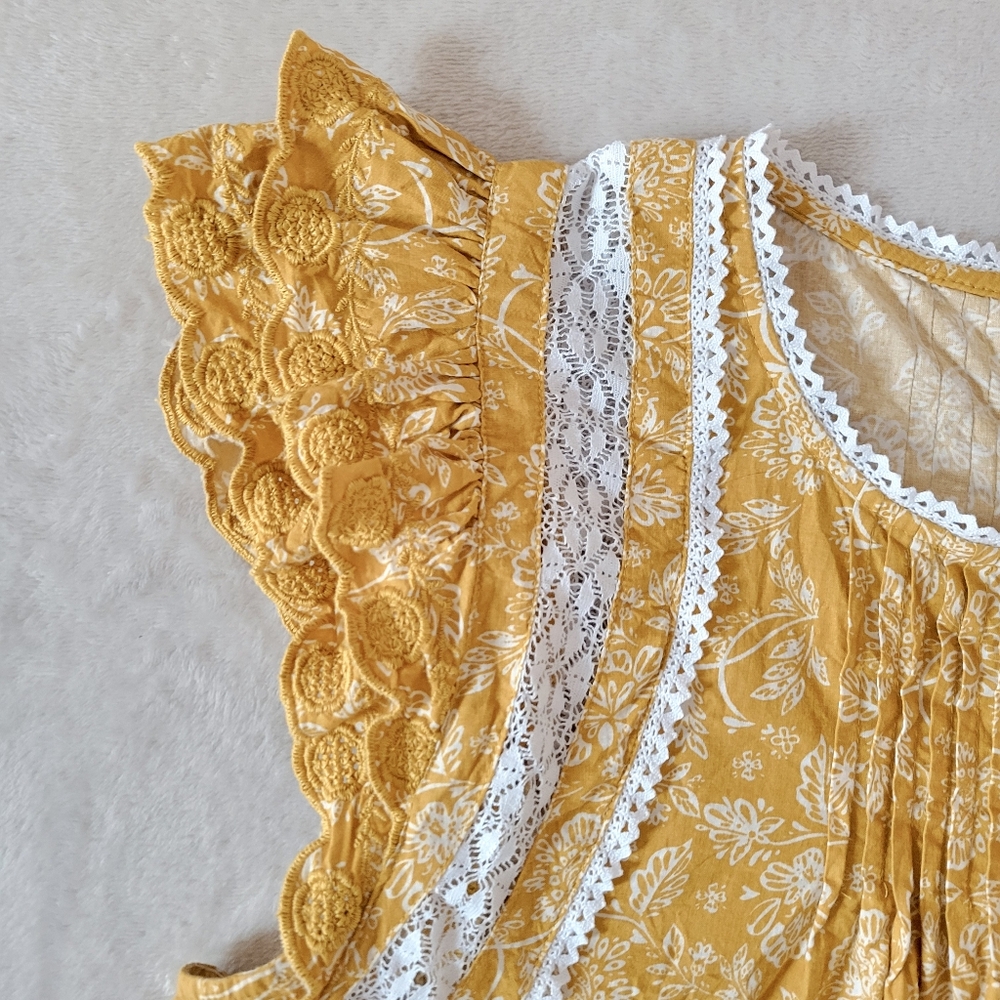 Jennifer And Grace Tiered Ruffle Floral Short Sleeve Top Large Yellow - Picture 5 of 13